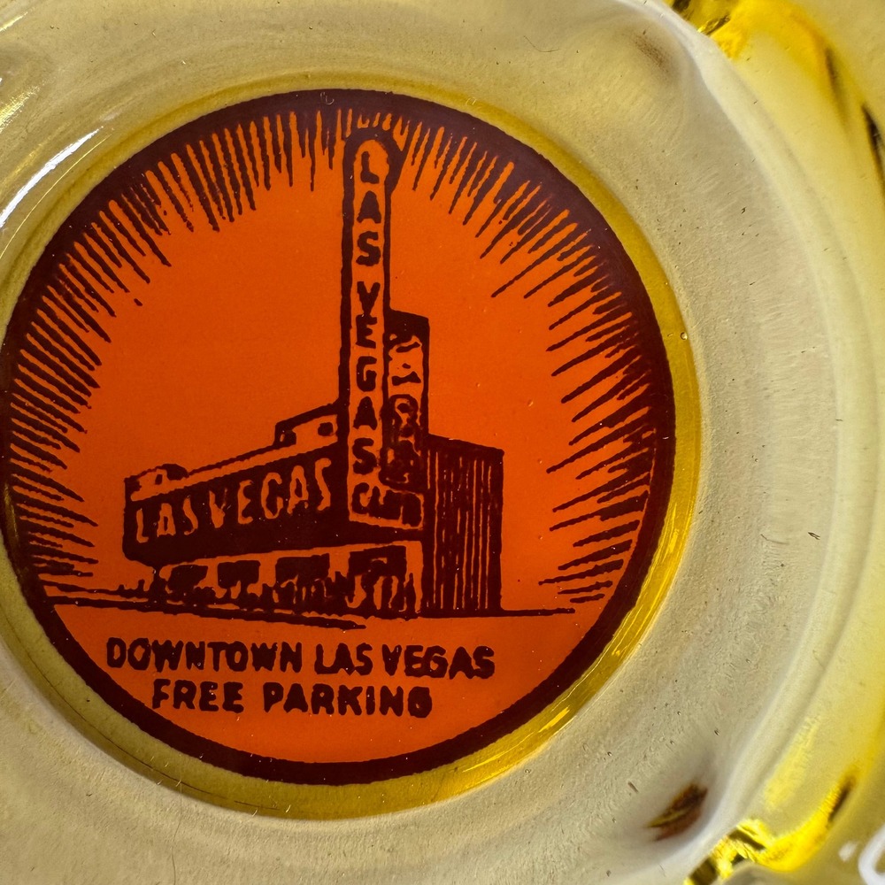 Vintage Las Vegas Club Casino Glass Ashtray Amber Yellow Downtown Free Parking - Picture 2 of 5
